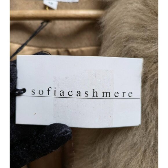 Sofiacashmere Women's Wool Blend & Shearling Wrap Coat Camel Sz12 - Picture 4 of 7